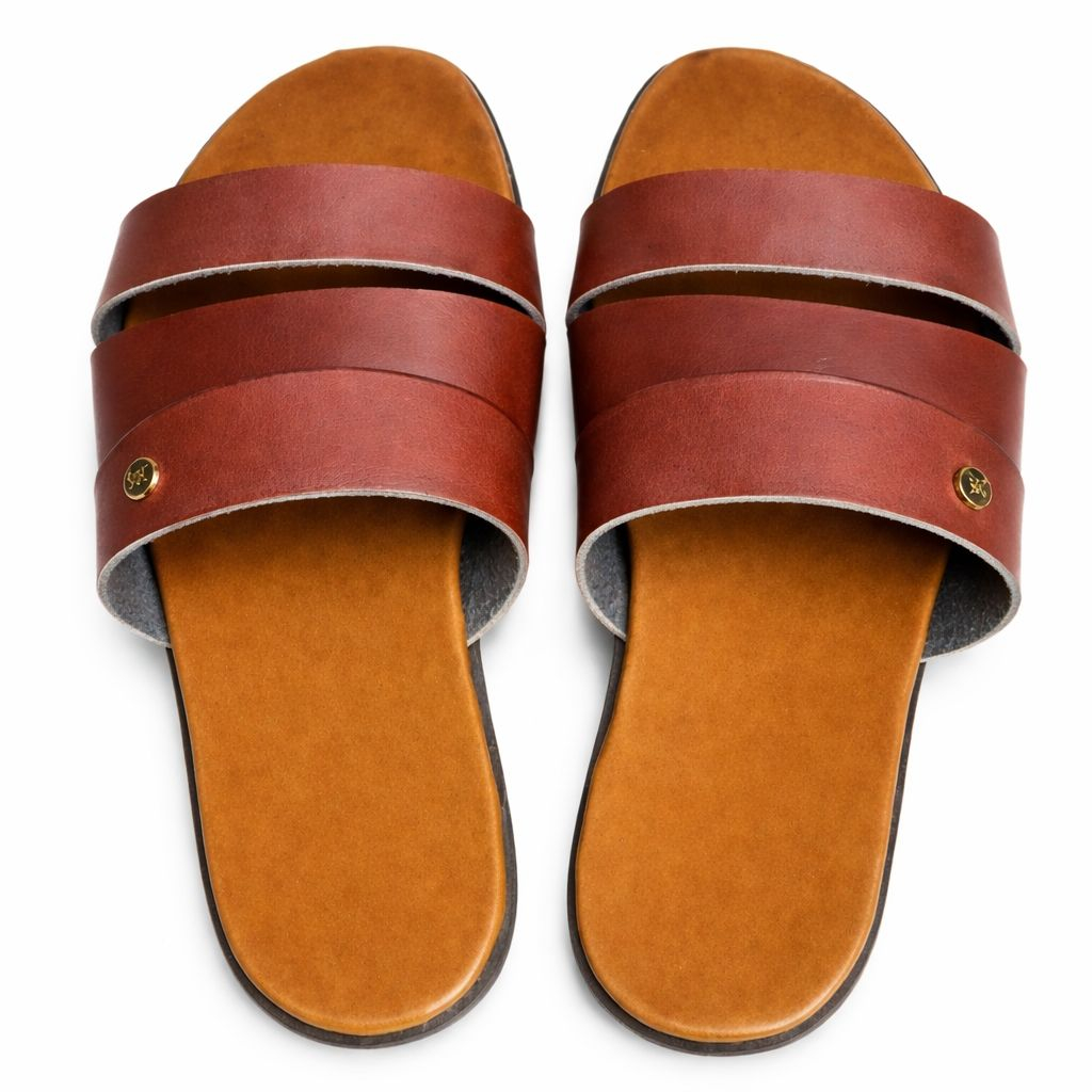 Stylish Brown SlipOn Sandals with Metallic Embellishments