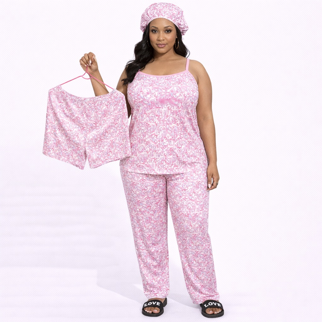 Womens Pink Paisley Nightwear four piece Set