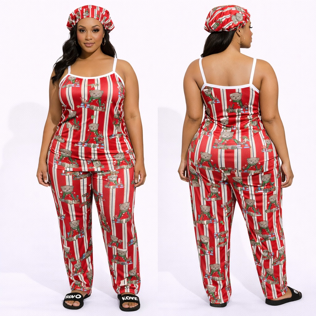 Womens Christmas Stripe Print Nightwear Set