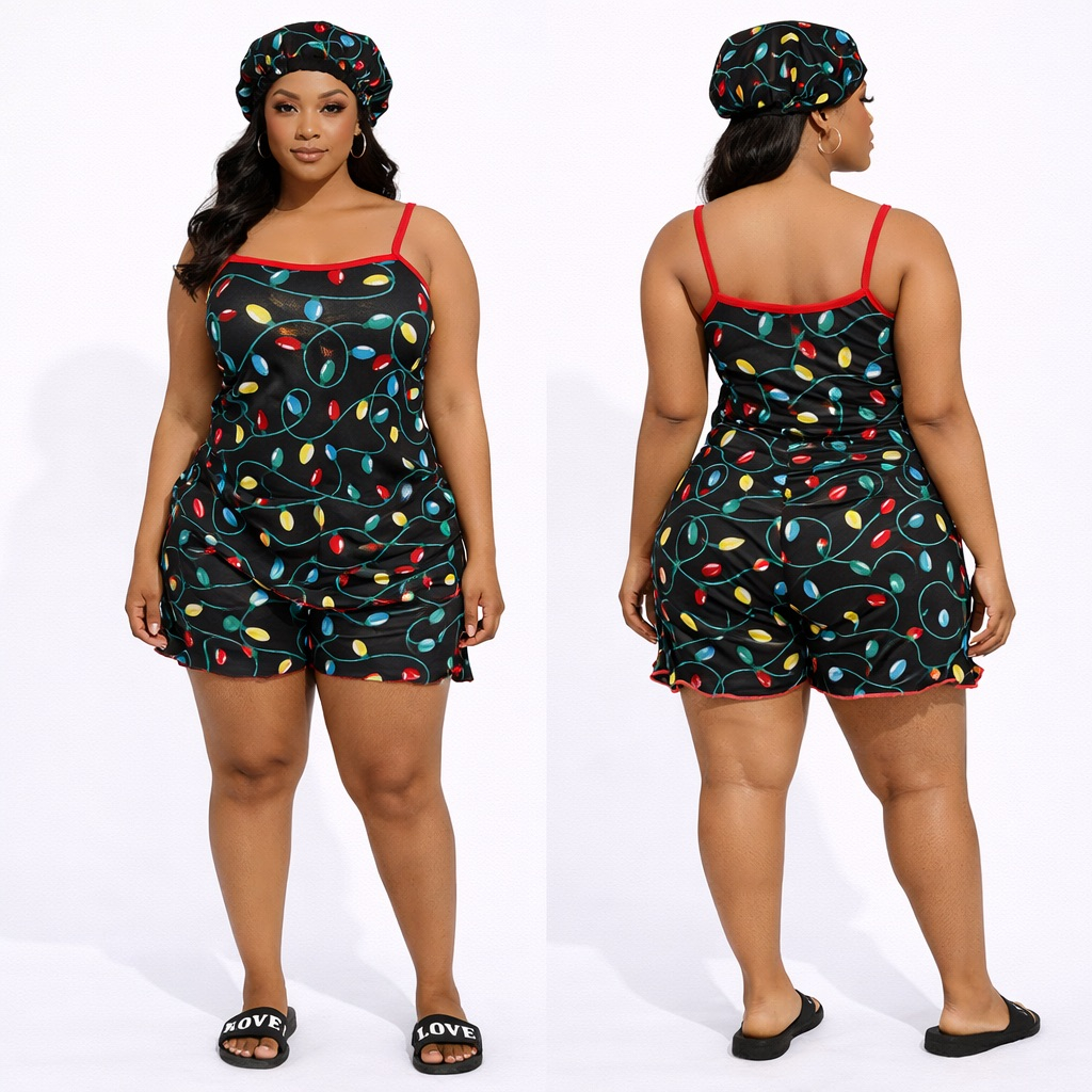 Womens Christmas Light Print Nightwear Set