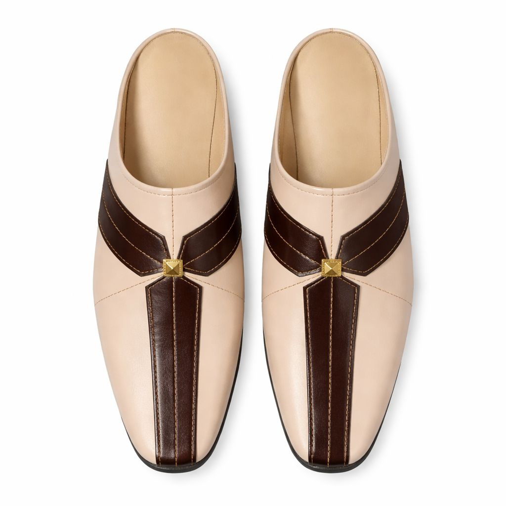 Mens Two Tone Slip On Loafers with Decorative Strap