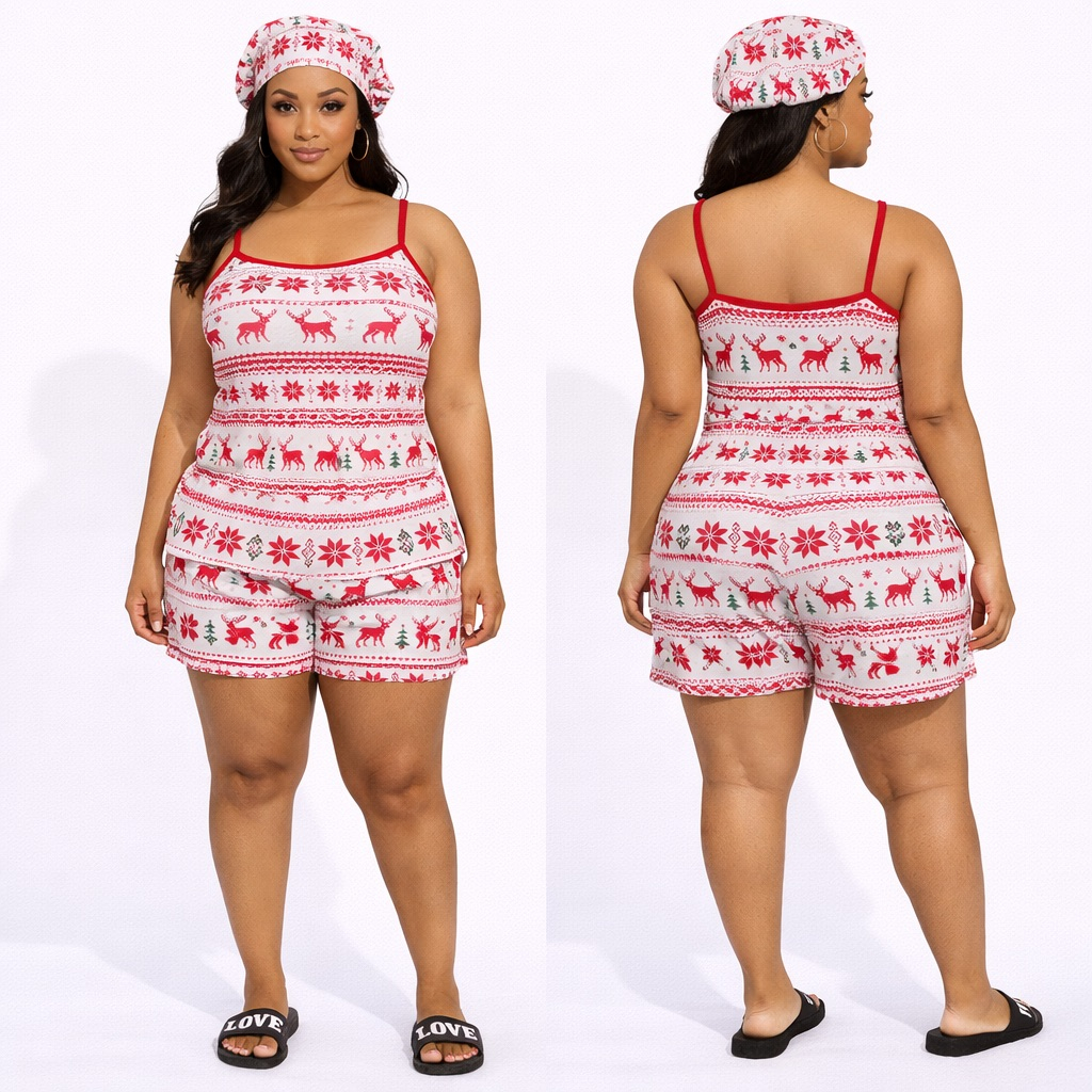 Womens Christmas Knit Print Nightwear Set