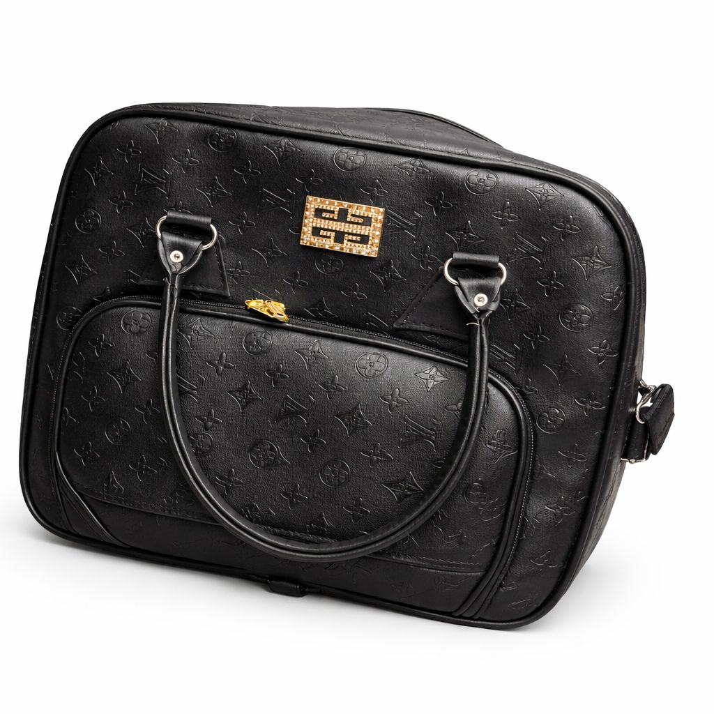 Textured Leather Look Travel Duffel Bag with Dual Handles