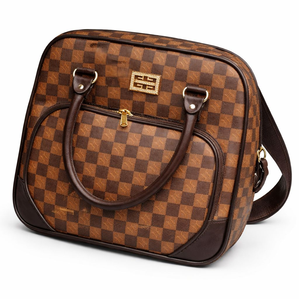 Checkered Travel Duffel Bag with Shoulder Strap
