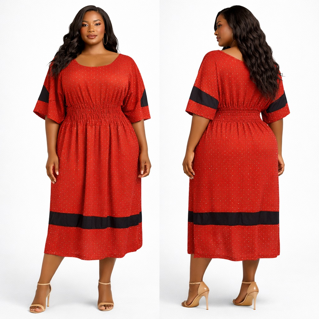 Red Smocked Waist Mini Dress with Contrast Detail