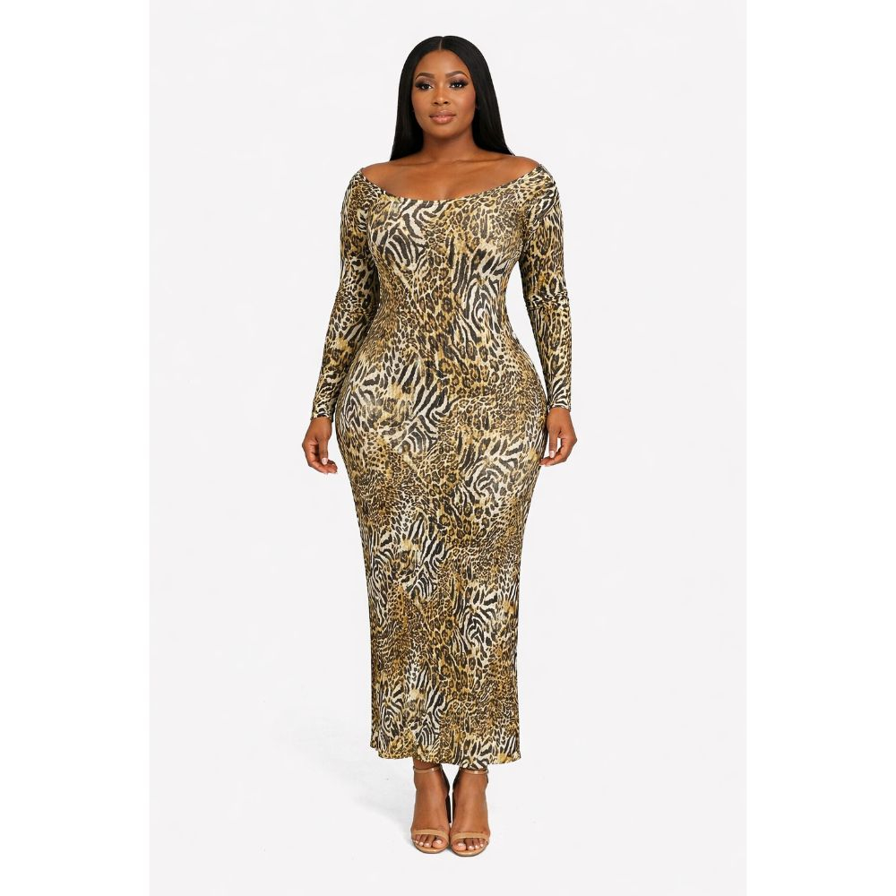 Long Sleeve Animal Print Maxi Dress