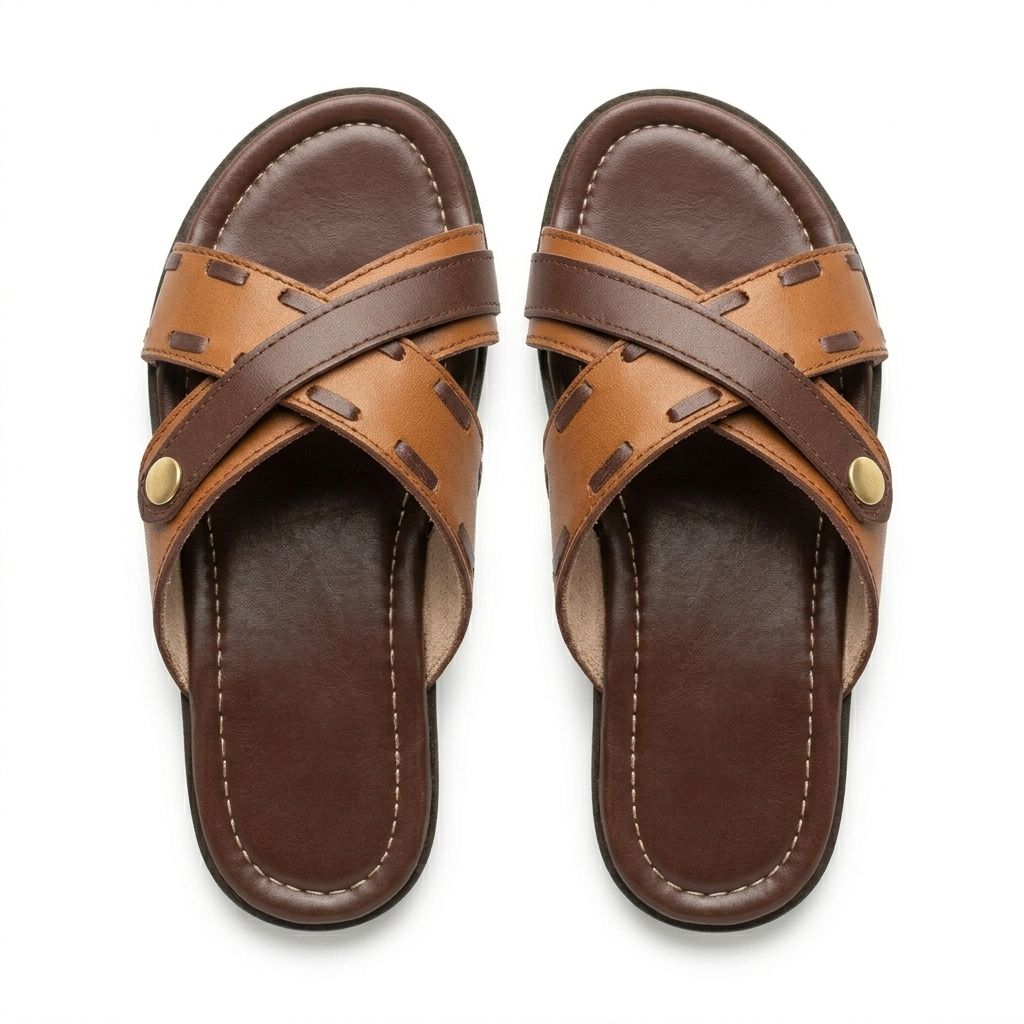 Kids Brown Cross Strap Slip On Sandal