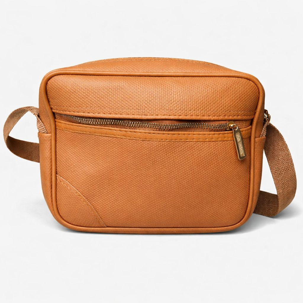 Compact light brown Textured Crossbody Zip Bag