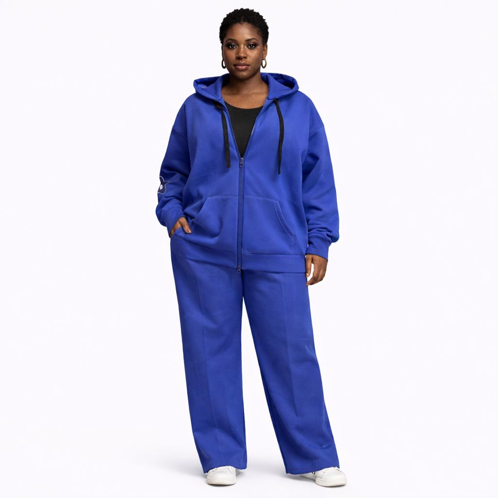 Unisex Blue Hooded Zip Up Tracksuit Set