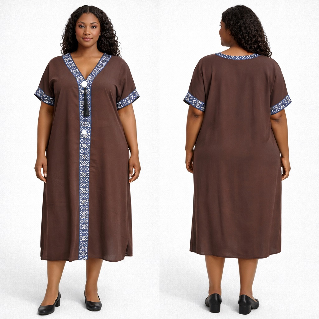 Womens Chocolate Brown Embellished Kaftan Dress