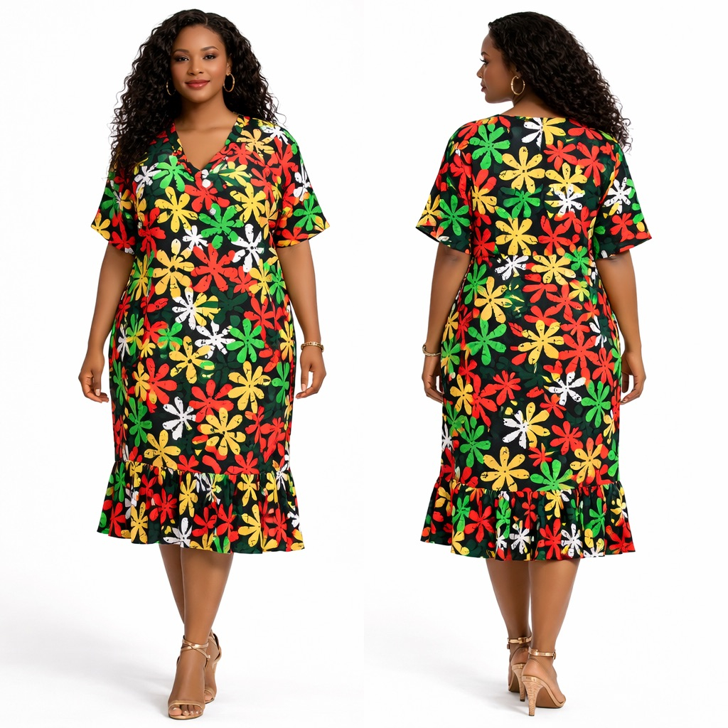 Vibrant Bloom Button Front Midi Dress