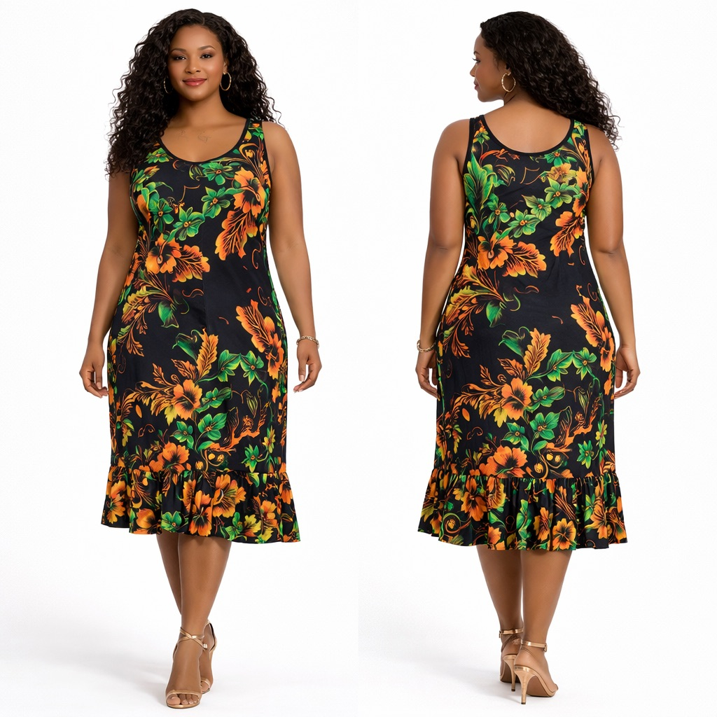 Midnight Garden Sleeveless Midi Dress