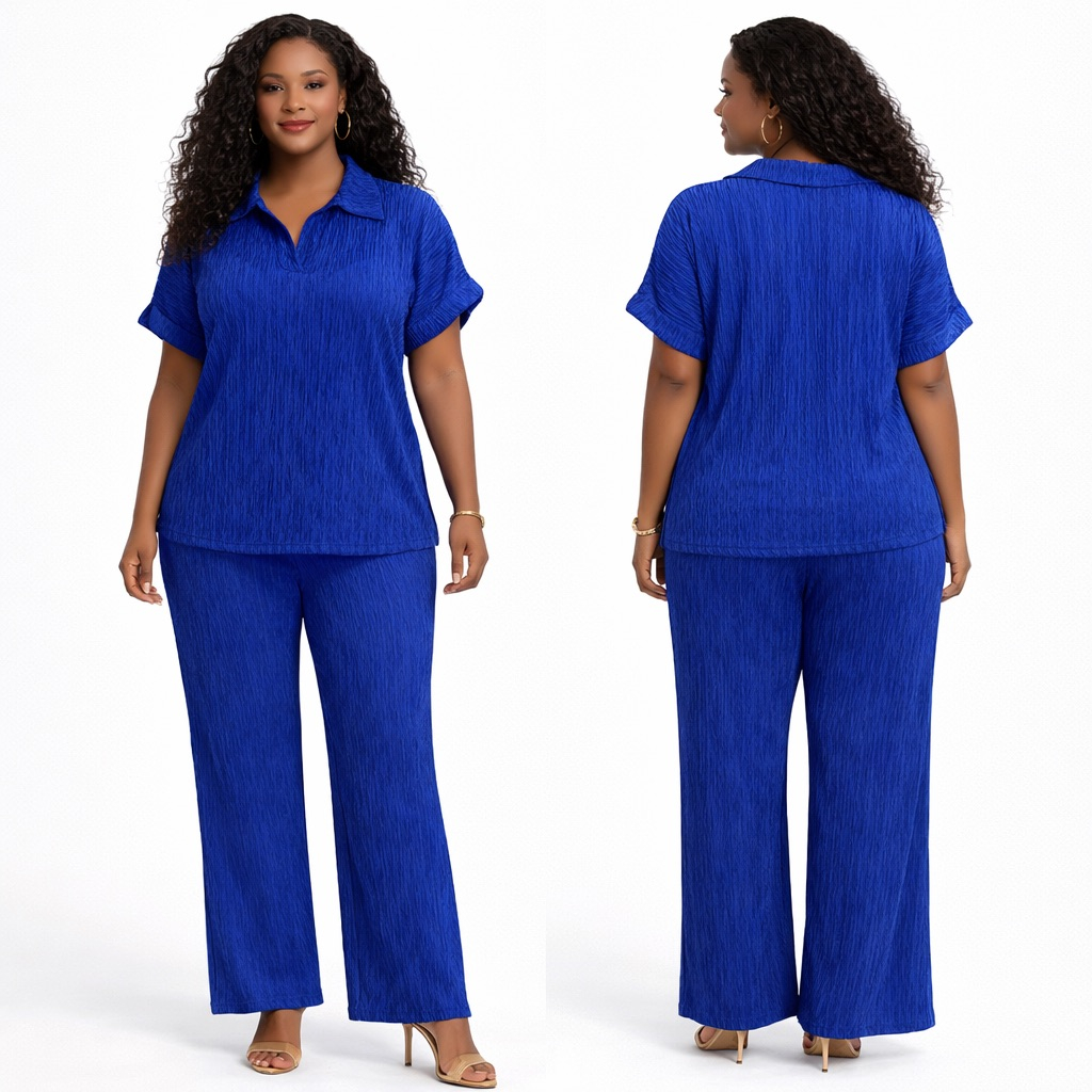 Royal Blue Pleated Two Piece Set