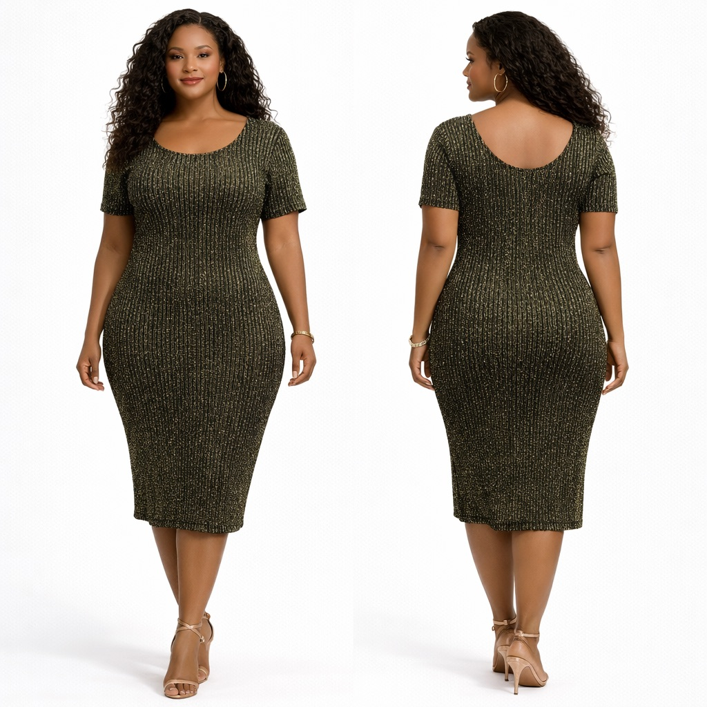 Midnight Gold Shimmer Bodycon Mini Dress