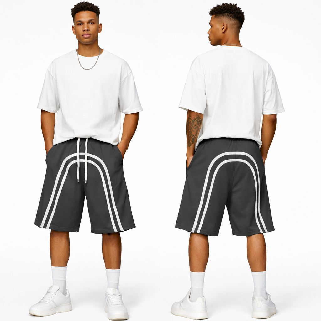 Mens Athletic Drawstring Shorts with Reflective Stripe Design