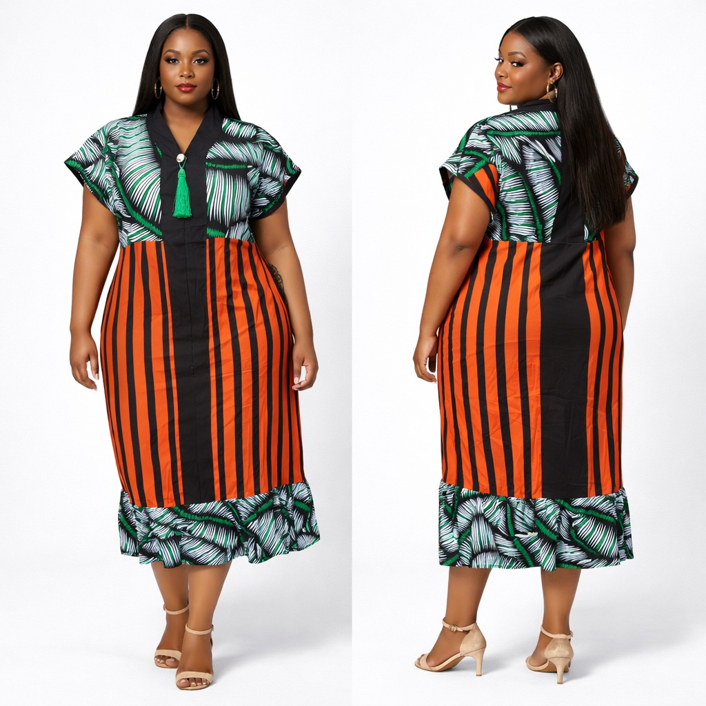 Fusion Print Tassel Midi Dress