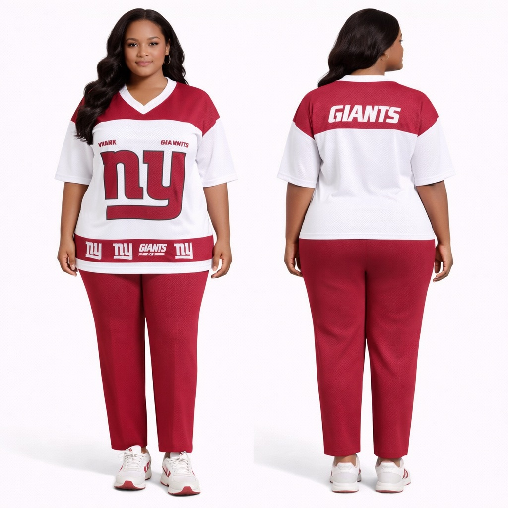 Womens NY Graphic Jersey Top and Red Pants Two Piece Set