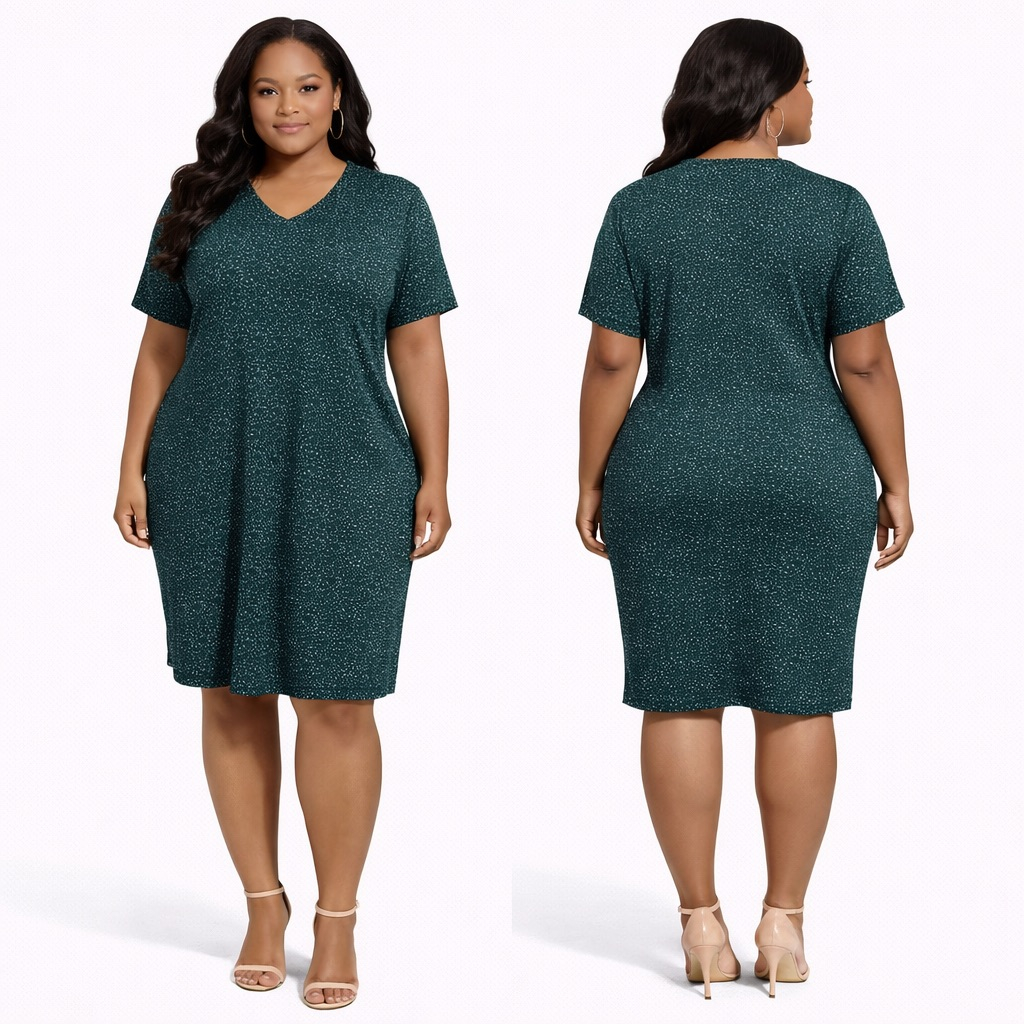 Womens Dark Green Polka Dot Kaftan Mini Dress
