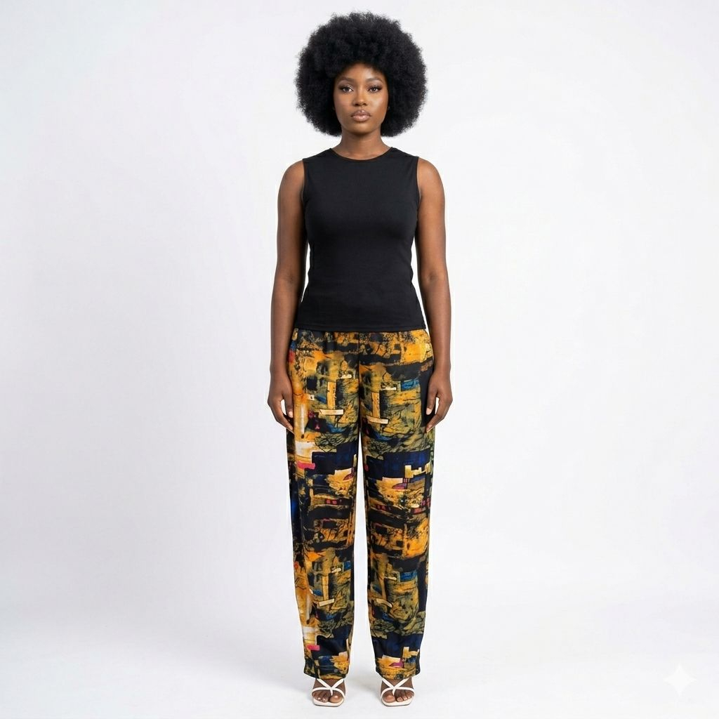 Multicolor Abstract Print Elastic Waist Trousers