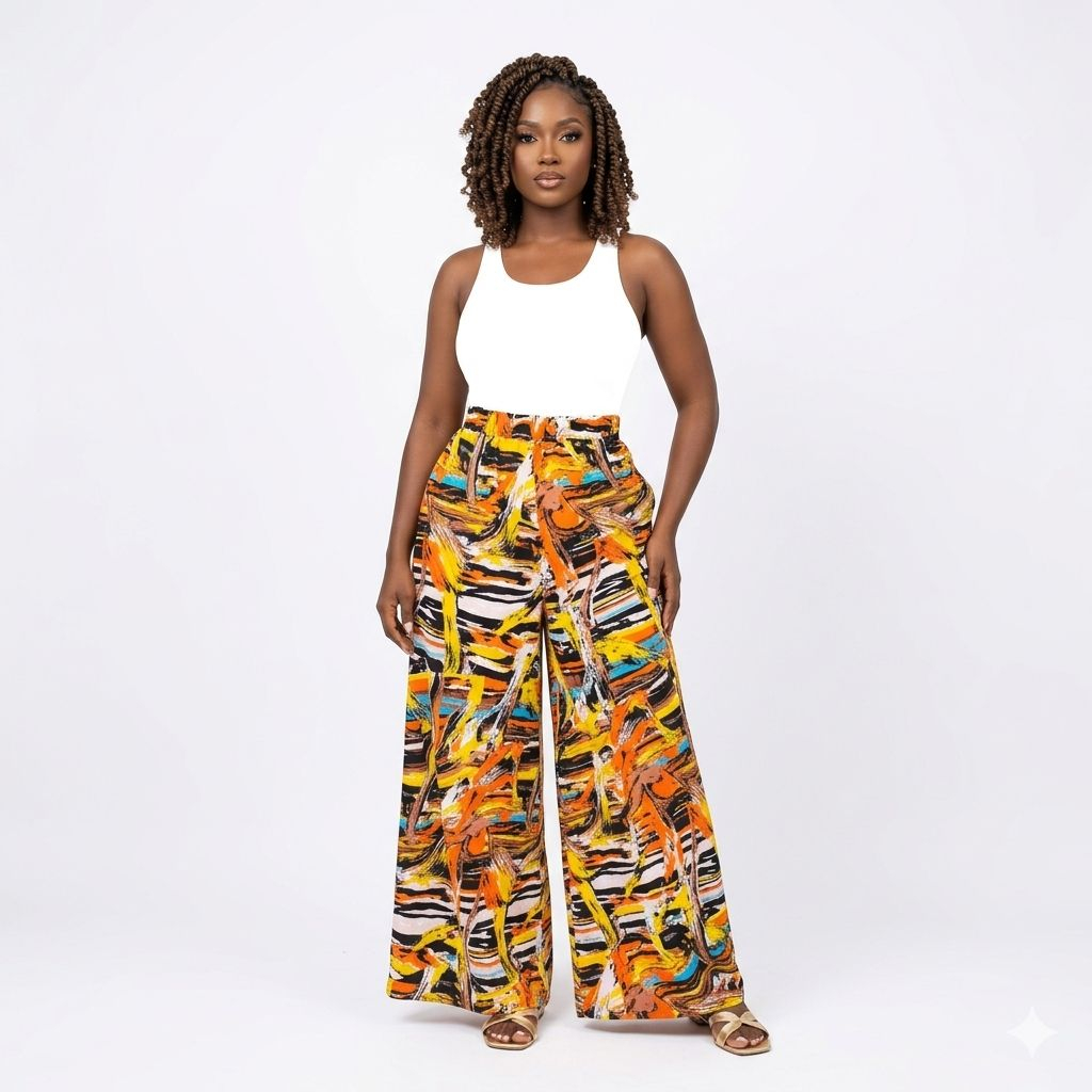 Multicolor Swirl Print Elastic Waist Midi Skirt