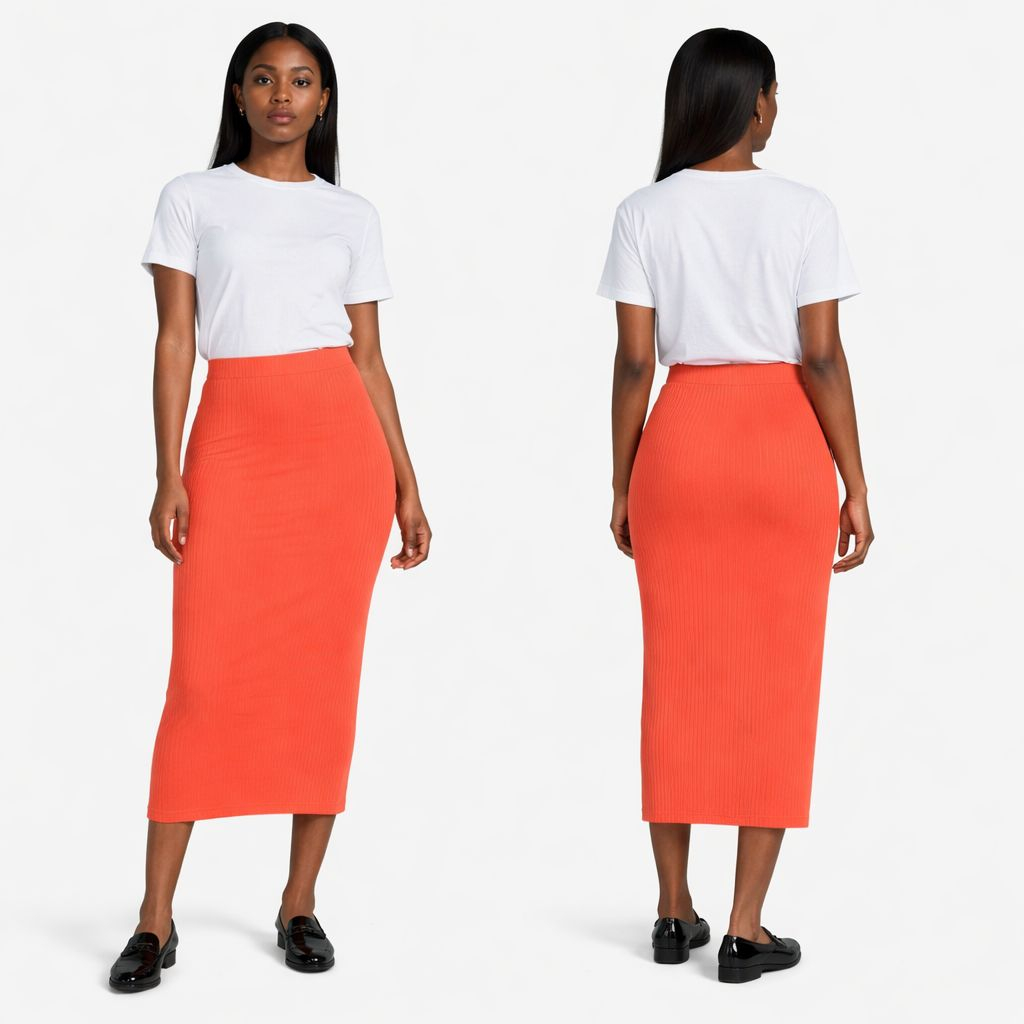Orange High Waist Stretch Bodycon Skirt