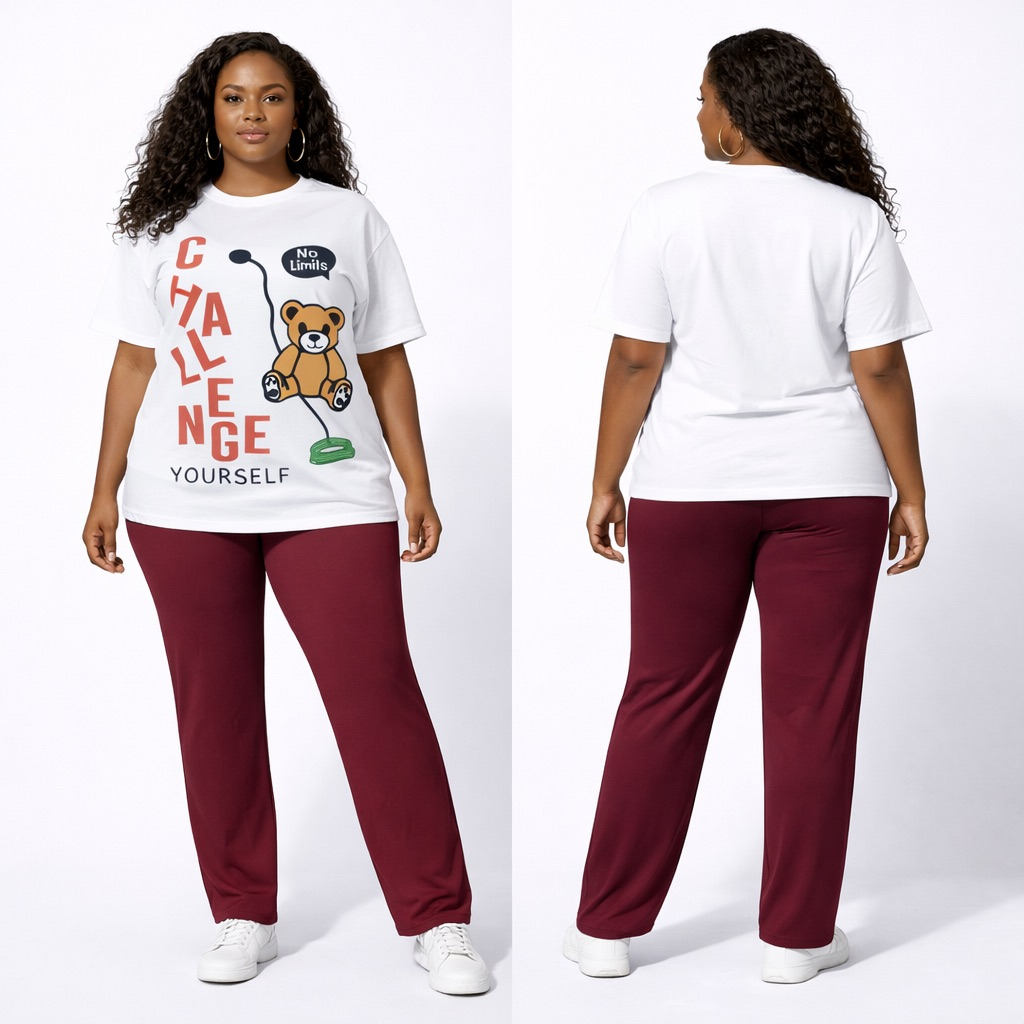 Womens  Graphic T Shirt and Red Pants Two Piece Casual Set