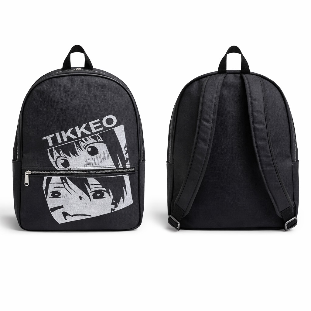 Black Anime Graphic Backpack  with Front Zip Pocket