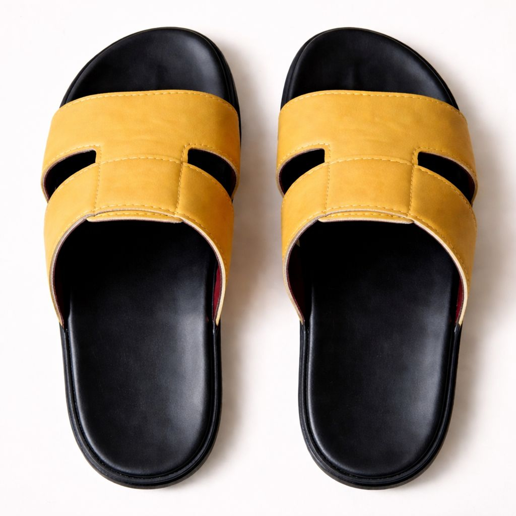 Mustard yellow men  Adjustable Cross strap Slip on Sandals