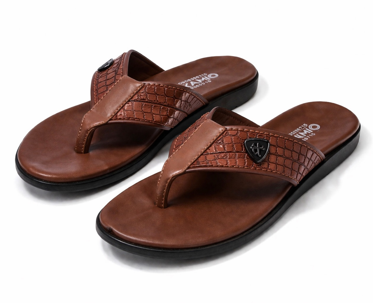 Mens Brown Croc textured  Leather Toe Post Sandal