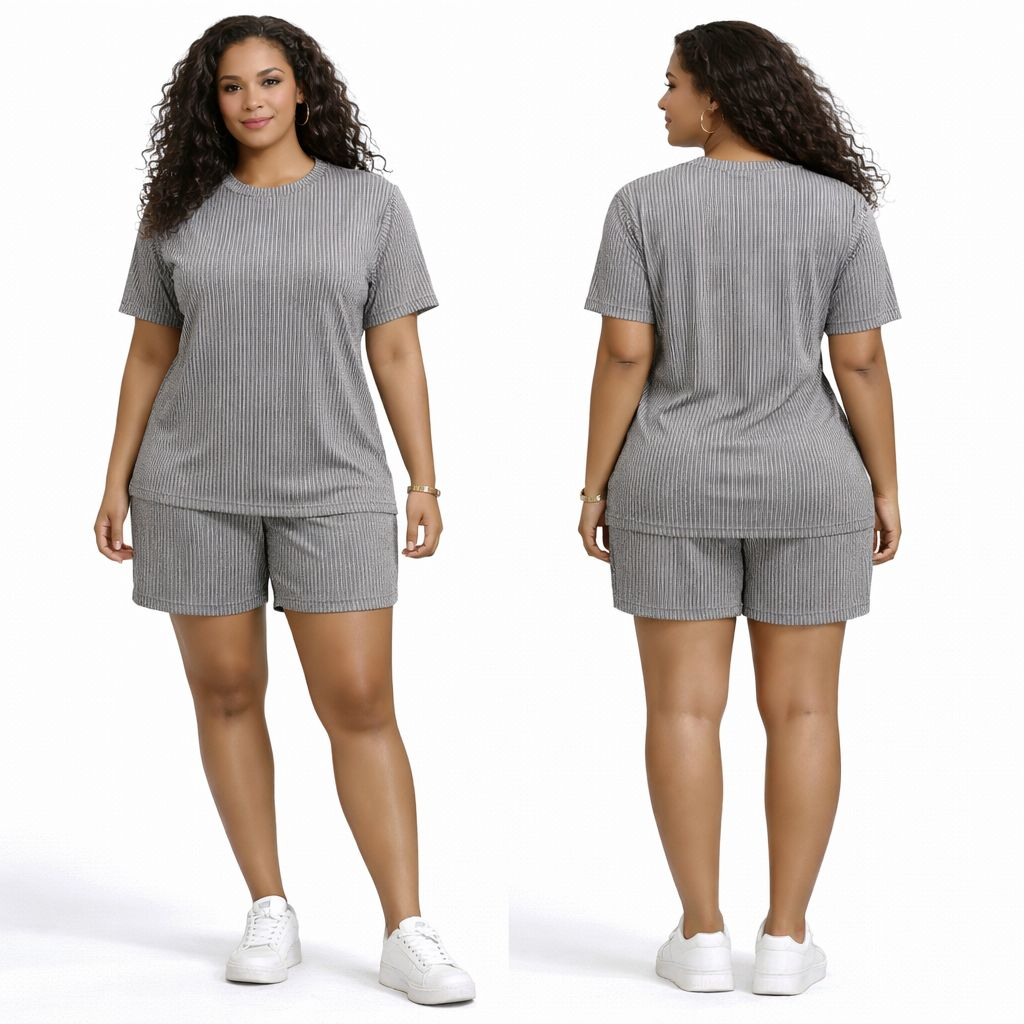 Grey Pinstripe Two Piece Shorts Set