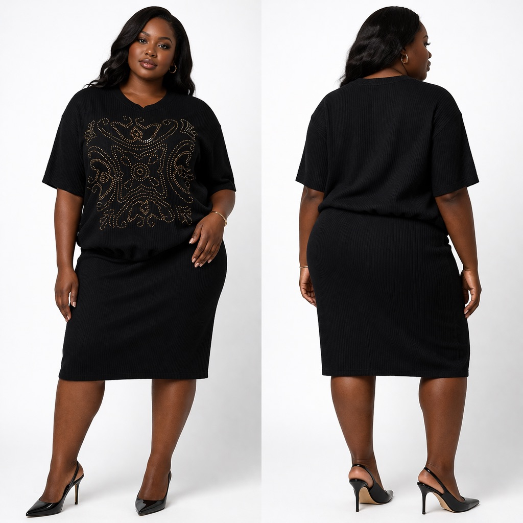 Black Embellished Two  Piece Set with Ornate Stud Detail