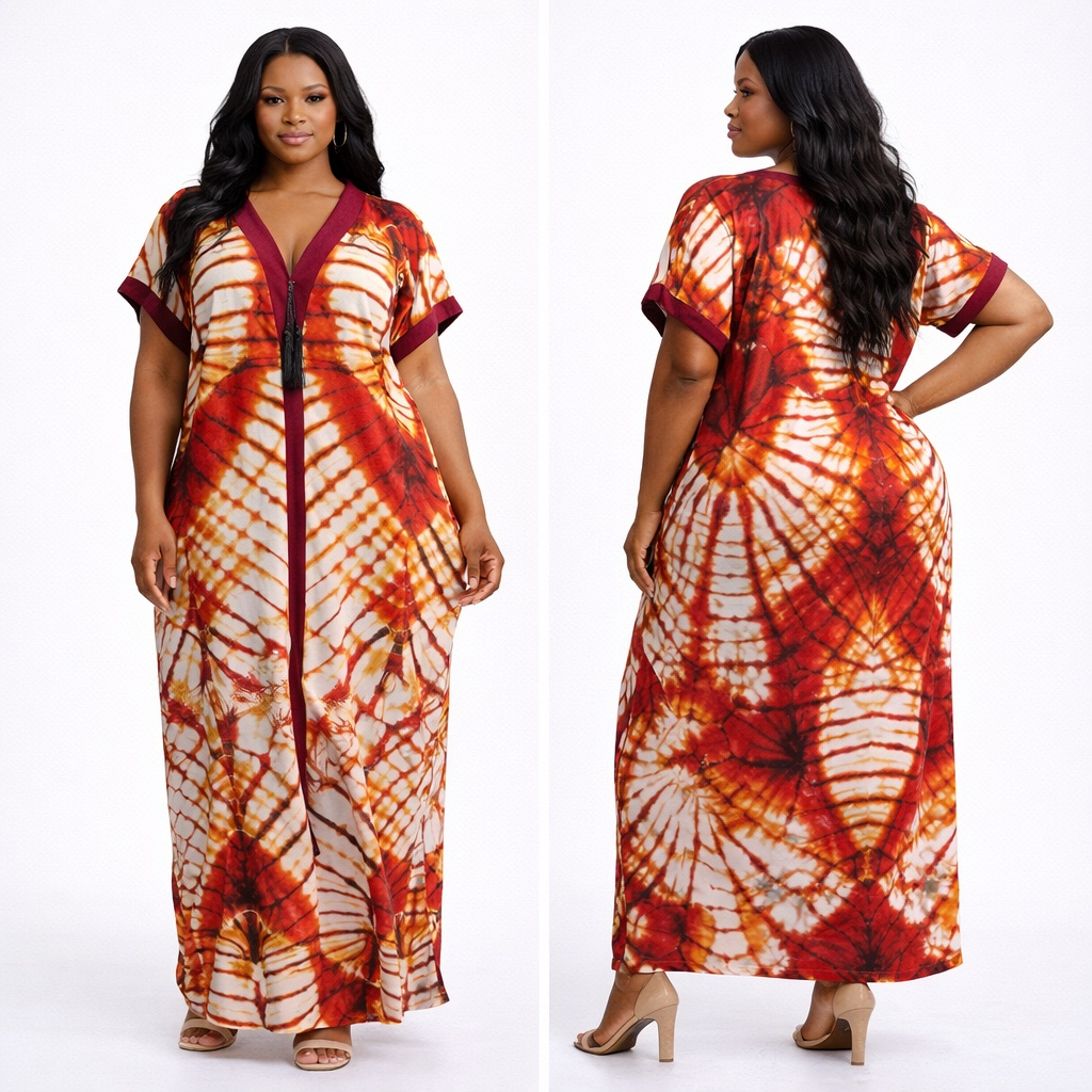 Women Tie Dye Kaftan Maxi Dress