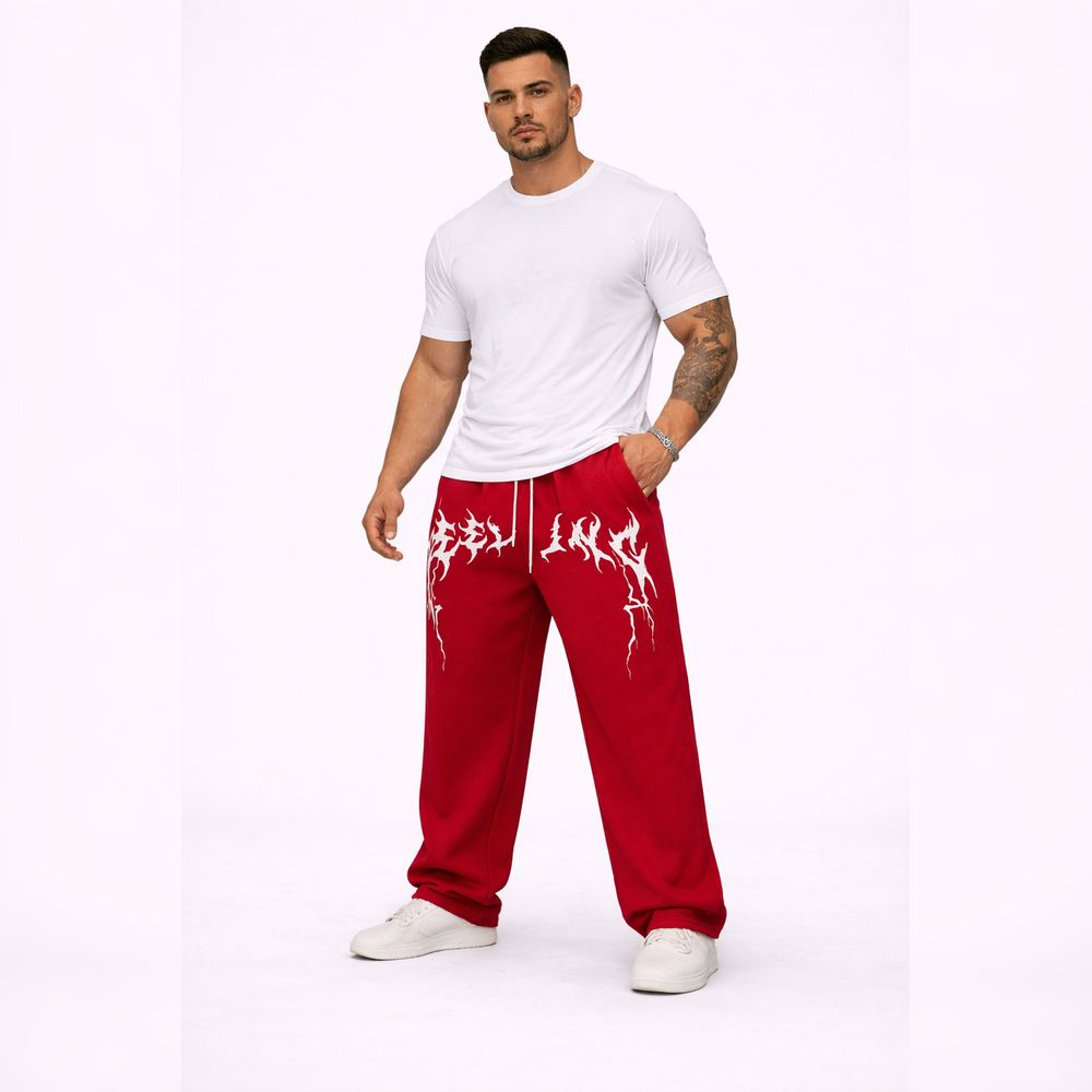 Red Casual Sweatpants with White Graphic Design