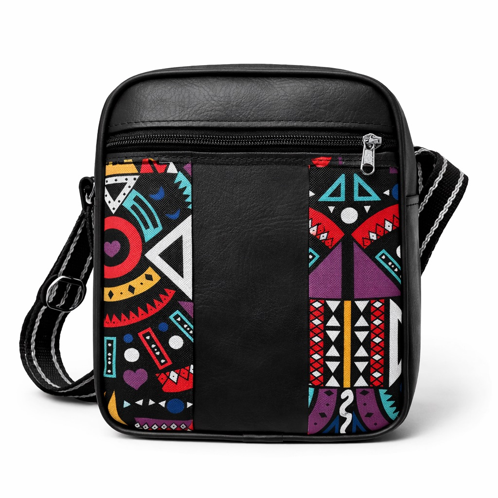 Sporty Black Multicolor Geometric  Pattern Crossbody Mini Bag