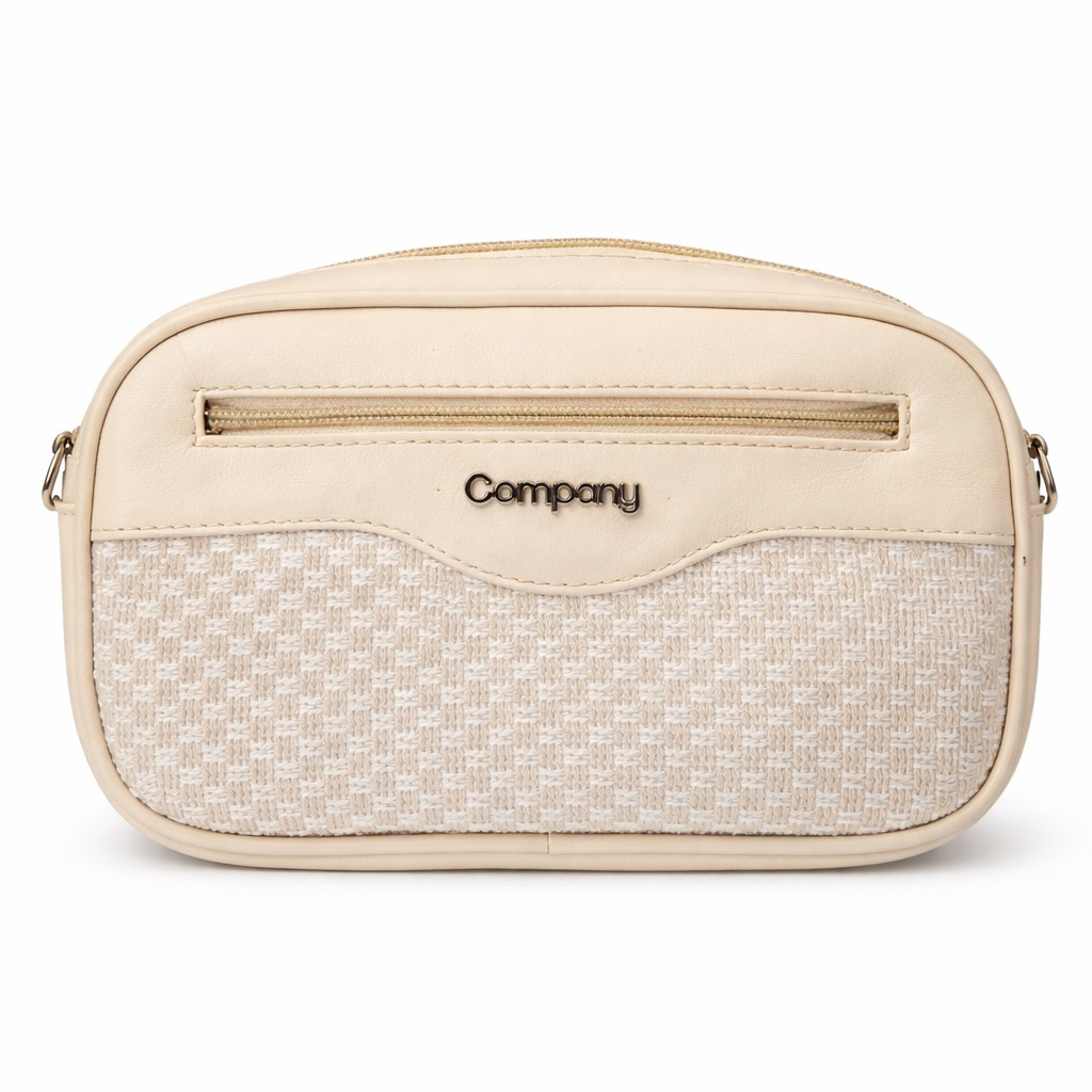 Elegant Cream Leather Hand Clutch Pouch with Textured Base Design and Dual Zipper Compartments