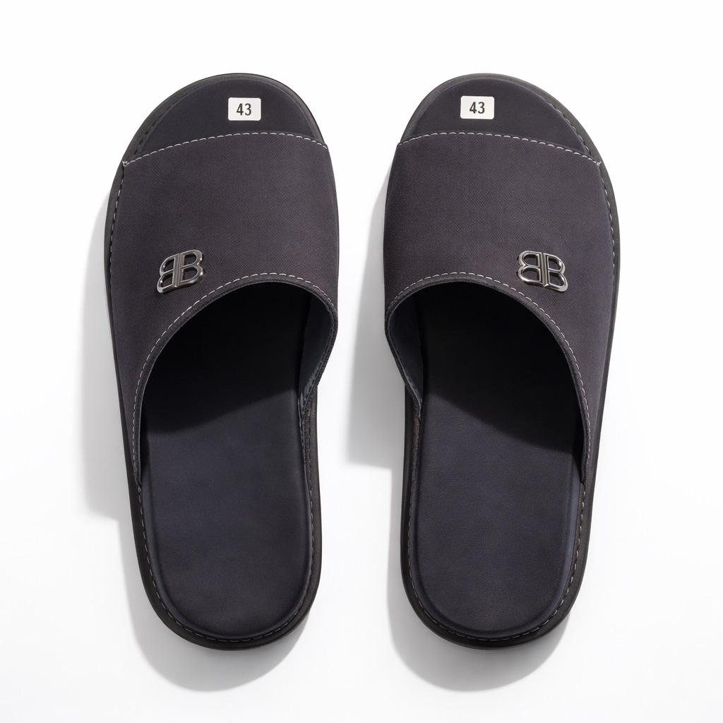 Classic Black Open Toe Leather Slide Slippers with Minimalist  Upper and Durable Sole