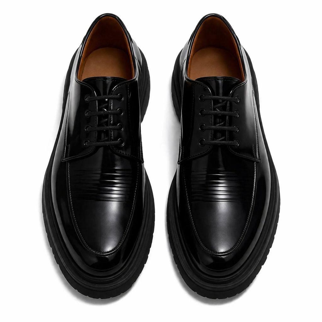 Glossy Black Platform Lace Up Shoes