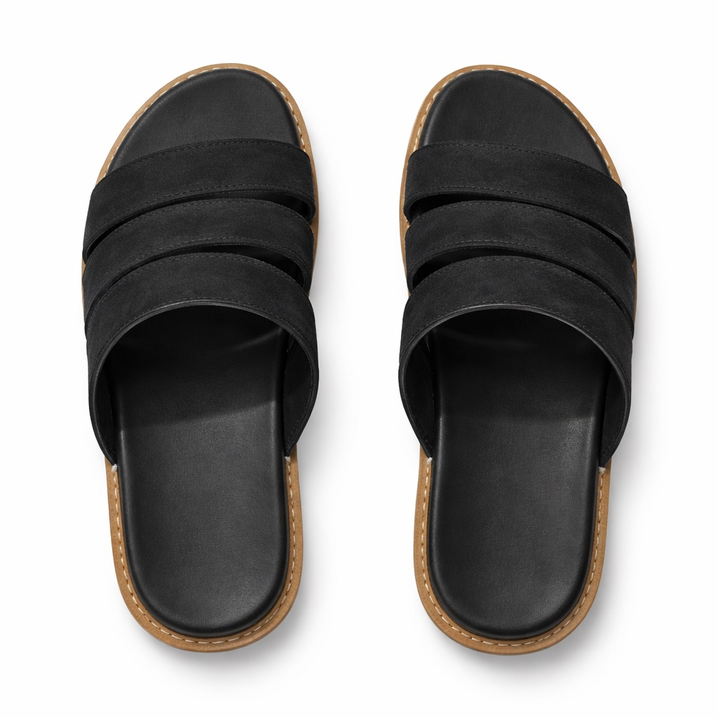 Black Multi Strap  Slide Slippers with  Minimalist  Design
