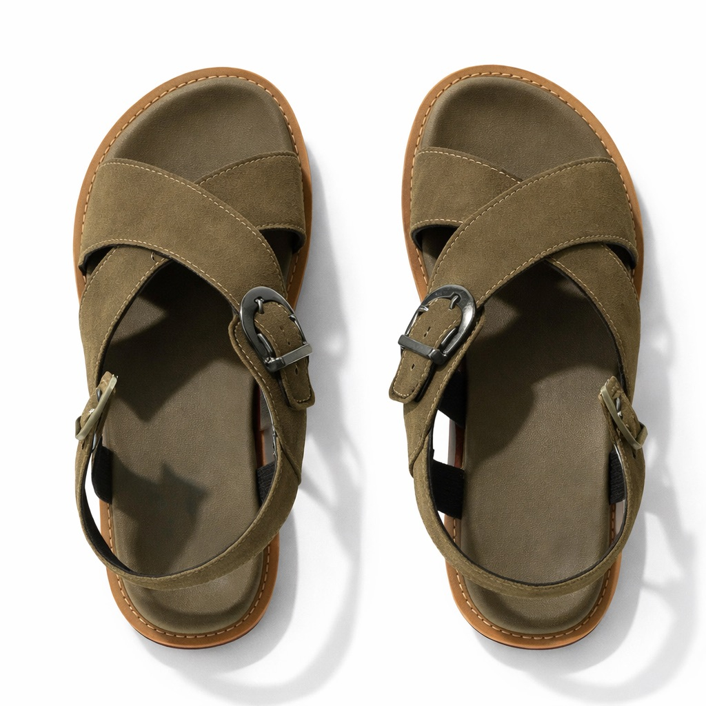 Brown Dual Buckle Strap Sandals with  Back Support Strap