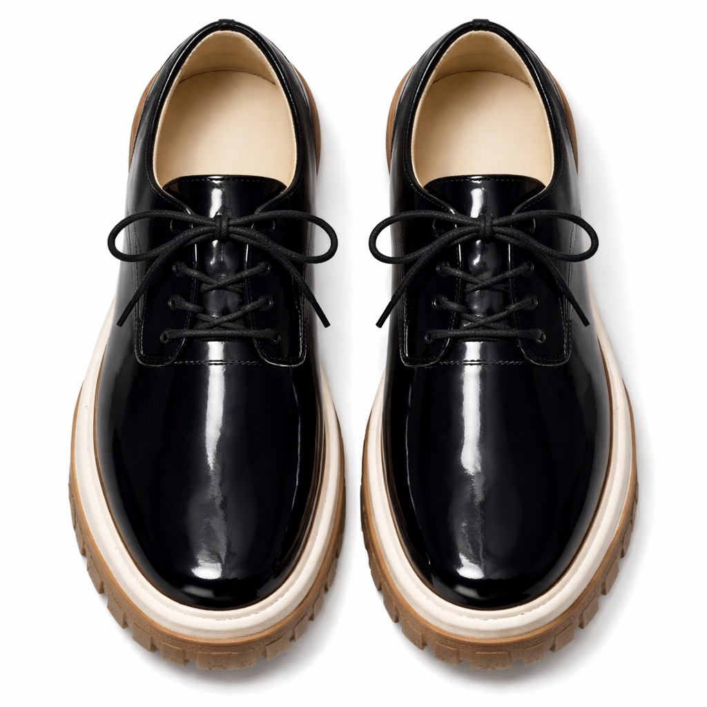 Men Black Patent Leather Lace Up Shoes with Thick Rugged Sole