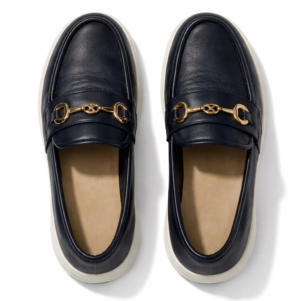 Men Black Leather Horsebit Loafers with Cushioned Sole