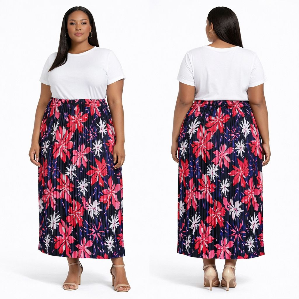 Womens Multicolor Floral Pleated Midi Skirt
