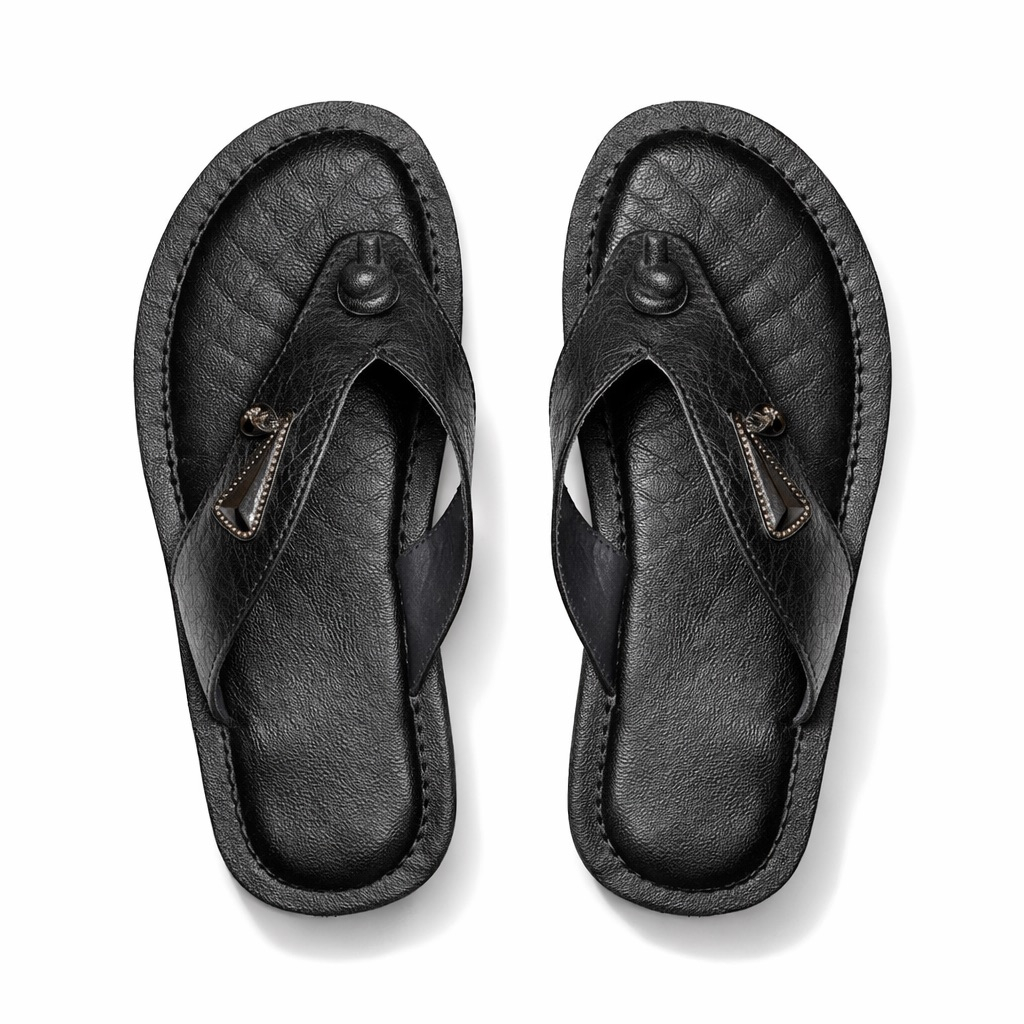 All Black Minimal Leather Toe Post Sandals  with Zip  Accent
