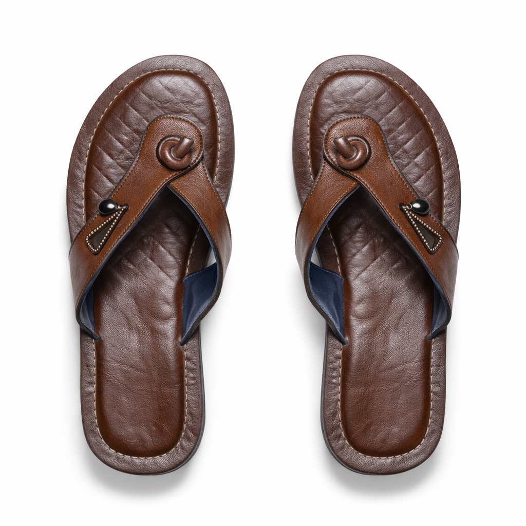 Classic Brown Leather Toe Post Sandals with  Minimal Metal Detail