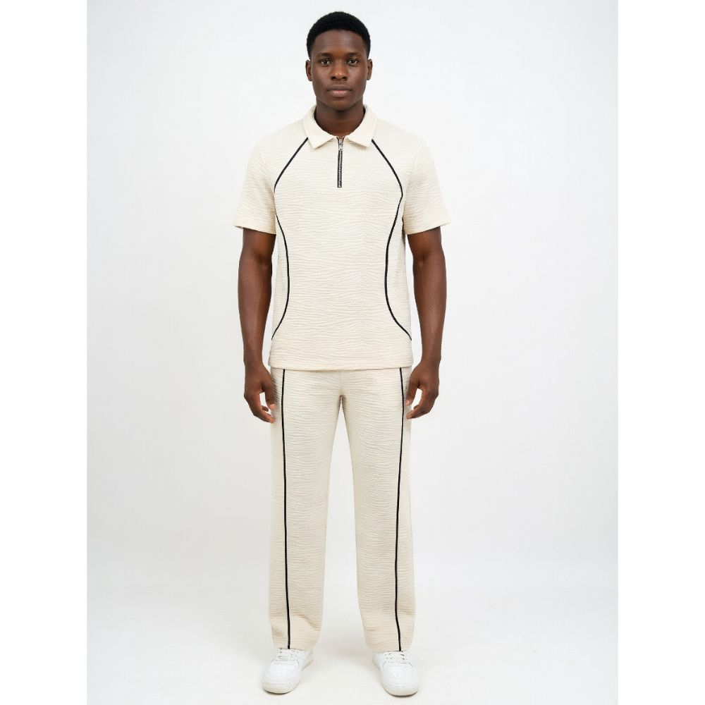 Mens Premium Textured Zip Polo & Relaxed Fit Trouser Set