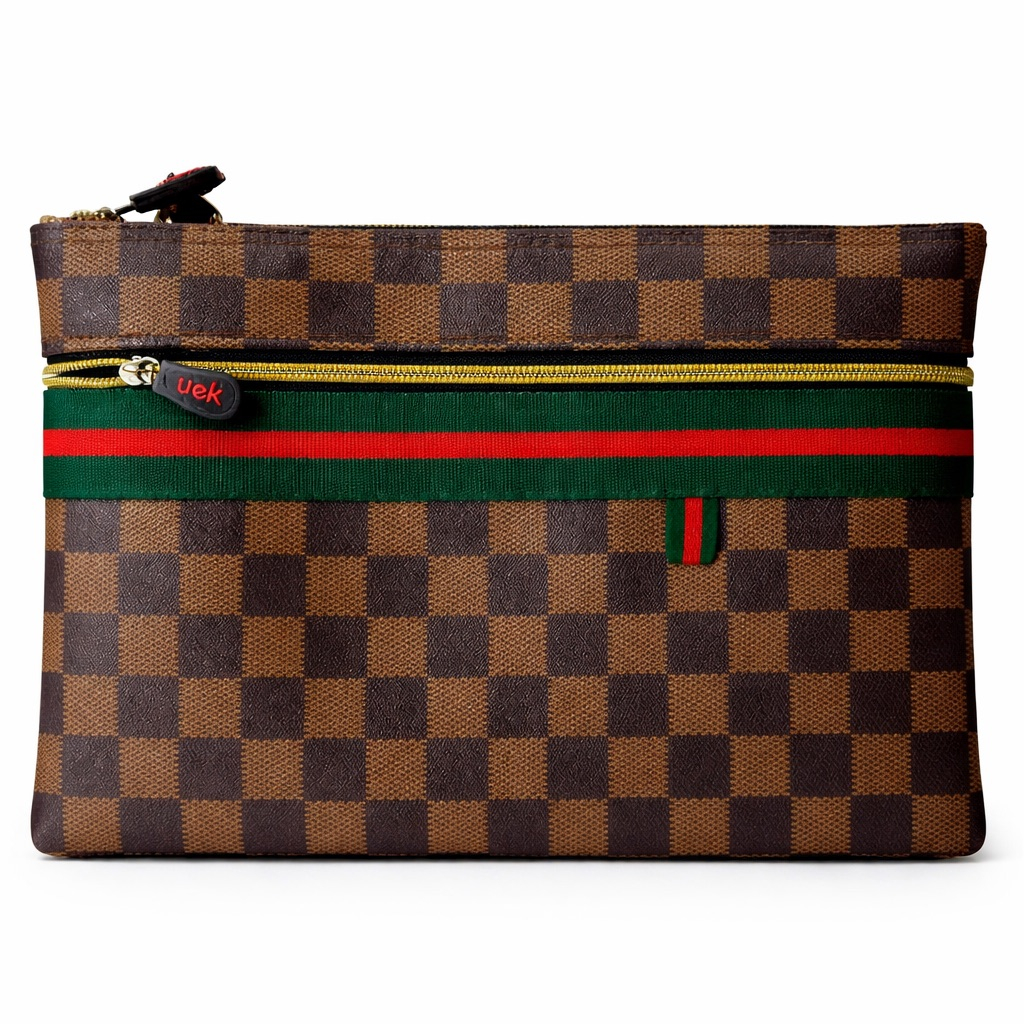 Brown Signature Check Zip Pouch