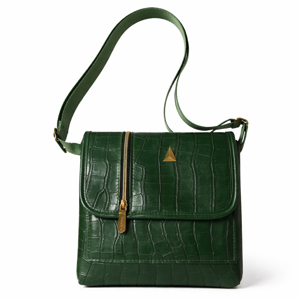 Green Croc Texture Mini Crossbody Bag