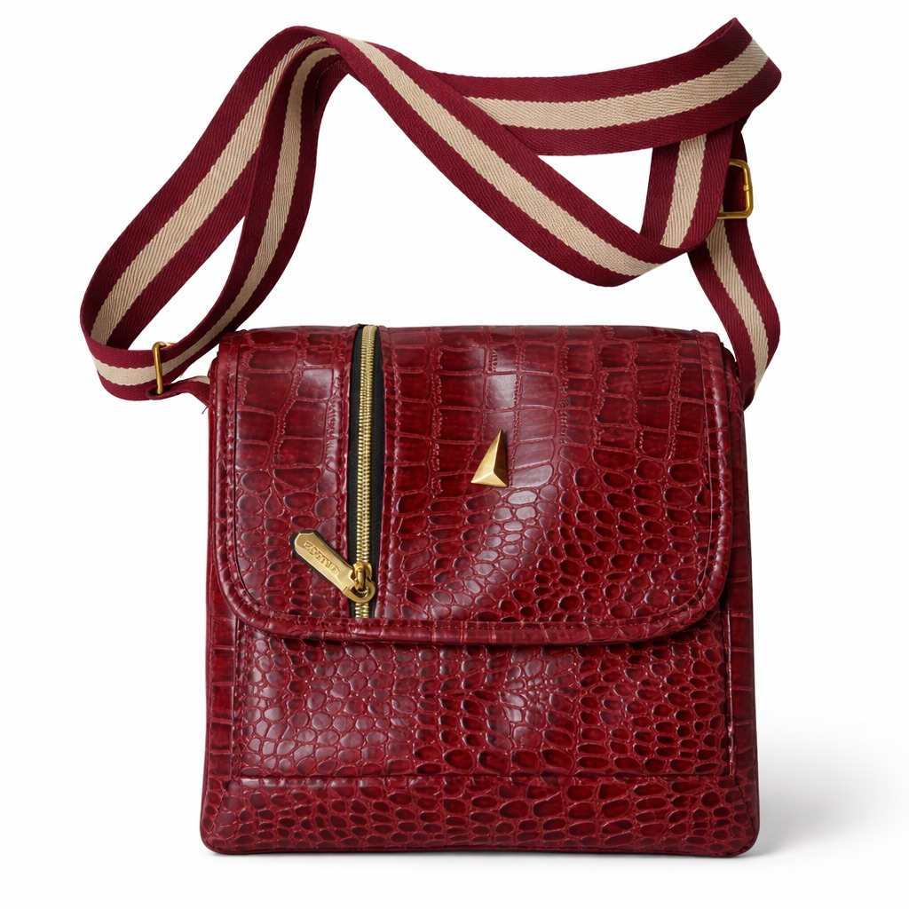 Red Croc Texture Slim Crossbody Bag