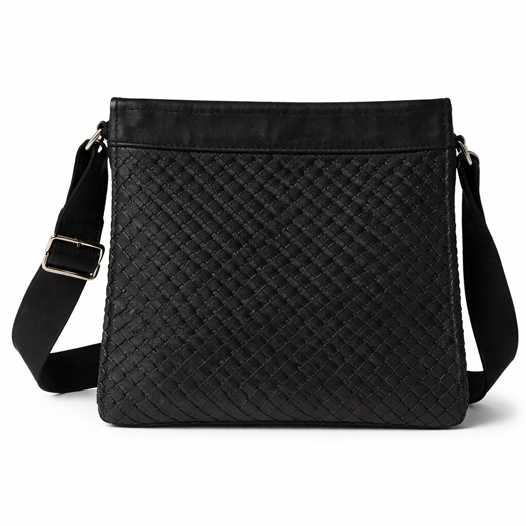 Quality Black Woven Leather Crossbody Sling Bag