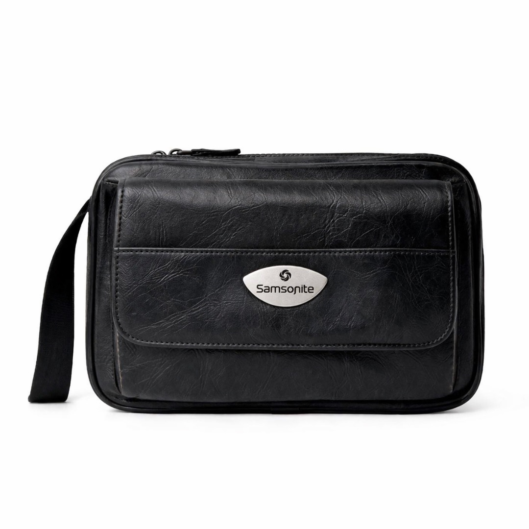 Black Classic Leather Travel Pouch